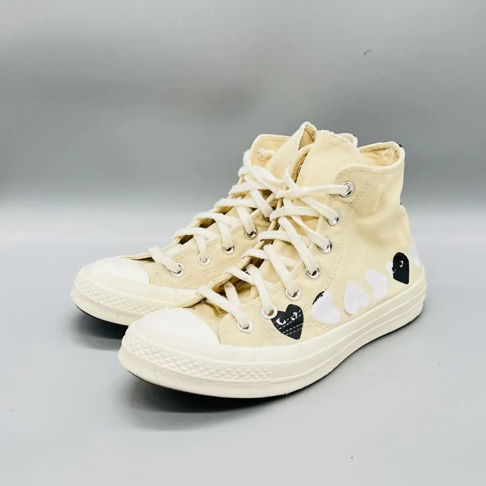 Converse Shoes Womens 8 Mens 6 Beige Chuck Taylor All Star CdG PLAY Sneakers - Picture 3 of 11